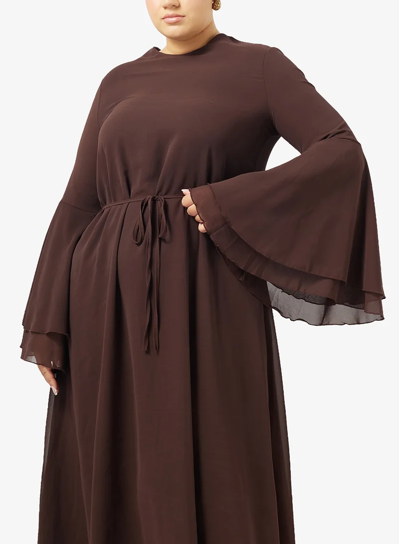 Khizana Plus Size A-line Dress with Flare Sleeves